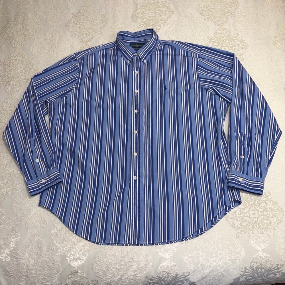 Polo Ralph Lauren Classic Fit Button Down Blue & White Stripe 100% Cotton XXL